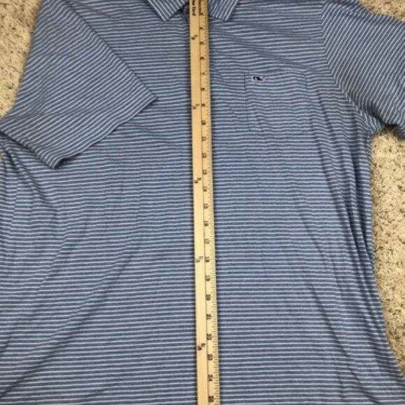 Vineyard Vines Mens Blue White Striped Polo Golf Shirt Large W Pocket Whale - Picture 7 of 9